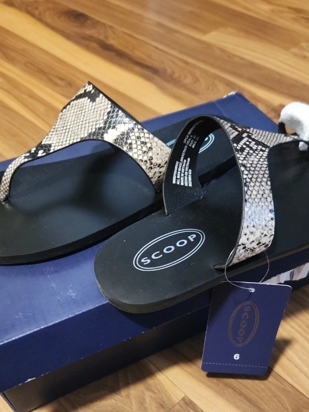 Women's Snake-Print Slide Sandals in Black and Beige